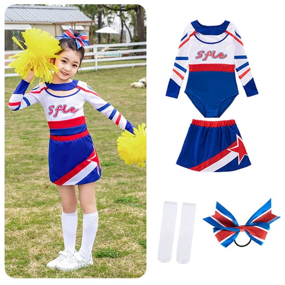 HAYIMI Kids Children Cheerleading Dress Team Student Holiday Stage Performance Competition Carnival Party Outfit Sets Lovely O-Neck Cartoon Clothes Sets