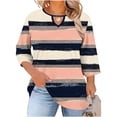 thumbnail image 2 of LEKWK Plus Size Womens Dressy Tops Regular Fit Keyhole Neck 3/4 Sleeve Tops Regular Fit Elegant Flower Print Blouses & Button-Down Shirts Contrast Color Design Business Casual Outfits, 2 of 7