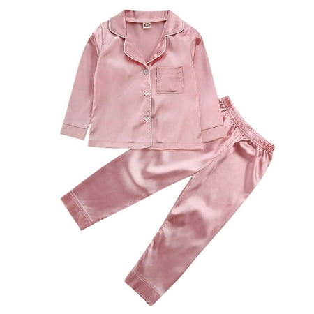 

2 Piece Toddler Pajamas Girls Boys Satin Silk Pajamas Set Kids Pjs Sleepwear Loungewear Outfit Sets