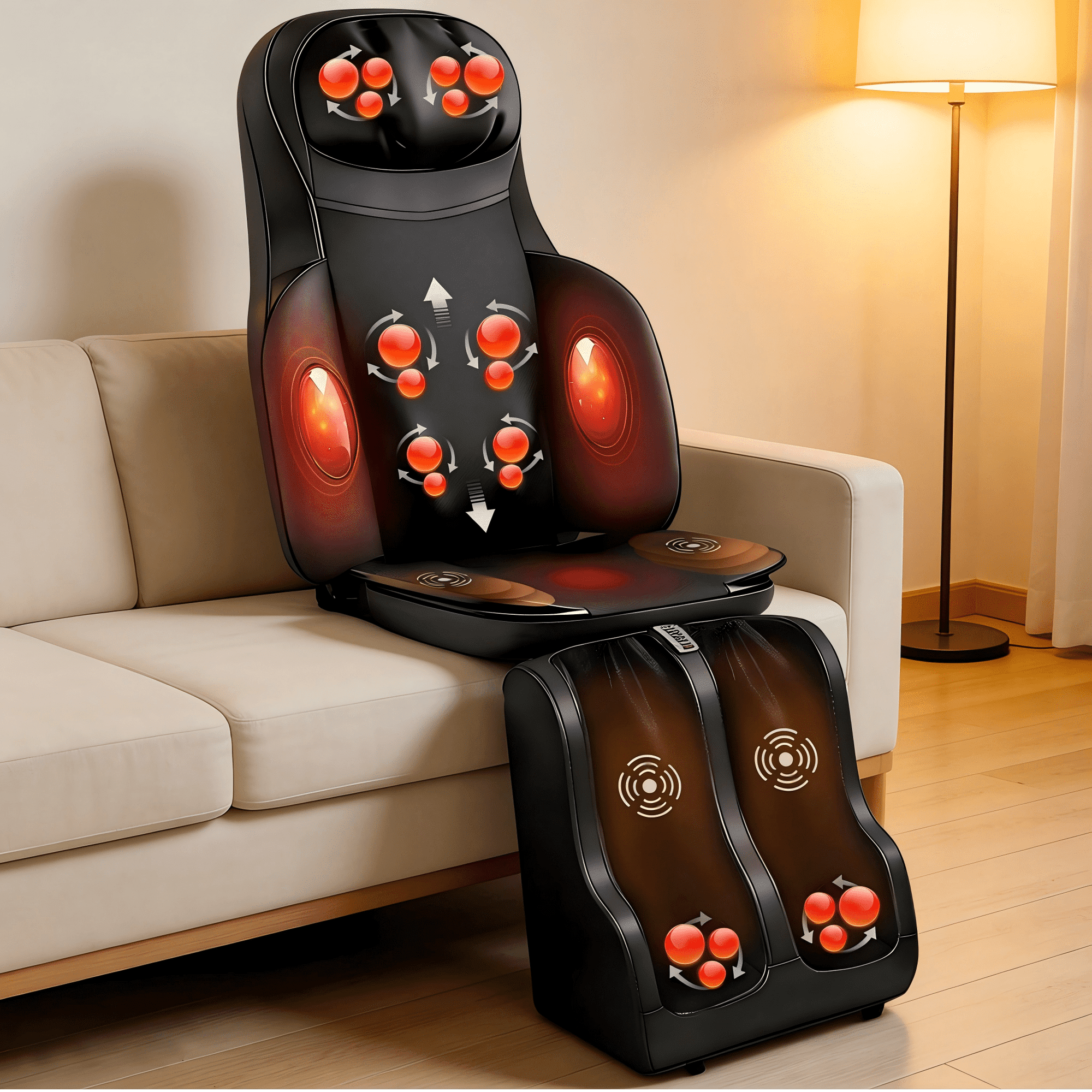 Sanie Portable Massage Mat with Shiatsu Kneading & Vibration, 3-in-1 Back Neck Calf Massager with Heating for Full Body Relief, Home Office Massage Cushion with Remote Control & Adjustable Modes