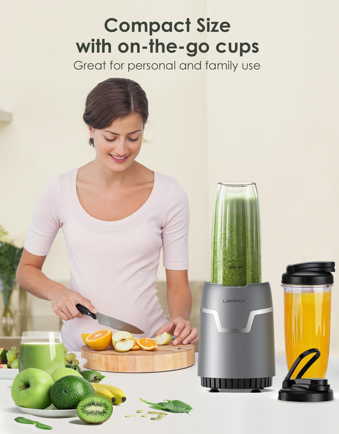 Personal Smoothie Blender, Blenders and Grinder Combo for Kitchen with 2 * 22 Oz To-Go Cup and Lid for Protein Shake, Baby Food, Frozen Drink