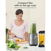 Personal Smoothie Blender, Blenders and Grinder Combo for Kitchen with 2 * 22 Oz To-Go Cup and Lid for Protein Shake, Baby Food, Frozen Drink