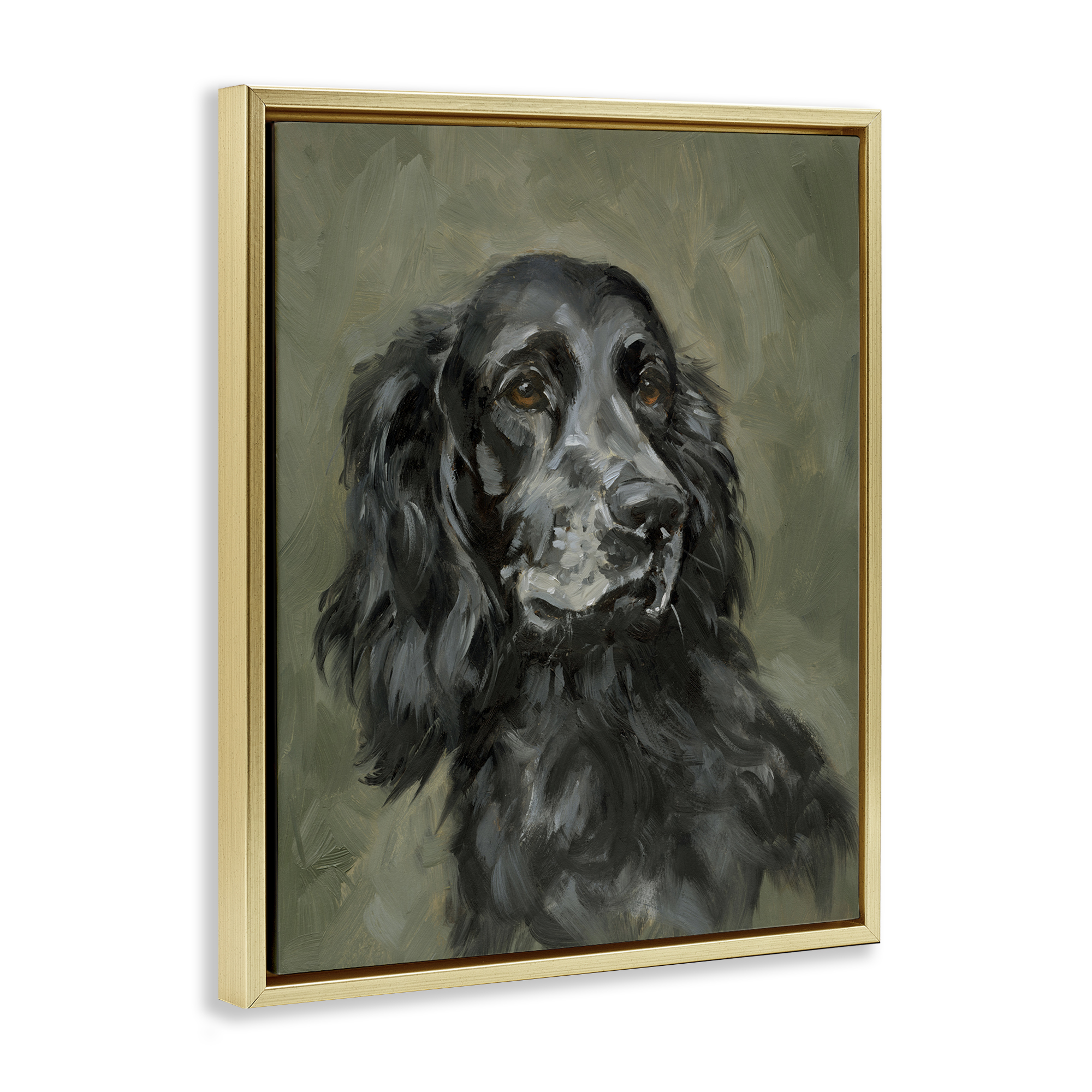 Stupell Industries Black Cocker Spaniel Animals & Insects Painting Gold Floater Framed Canvas Art Print Wall Art, 25 x 31