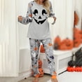 thumbnail image 7 of Uobin Women Halloween Pajama Set Casual Pumpkin Graphic Ghost Striped Boho Loungewear Set Comfy Long Sleeve Sleepwear, 7 of 7