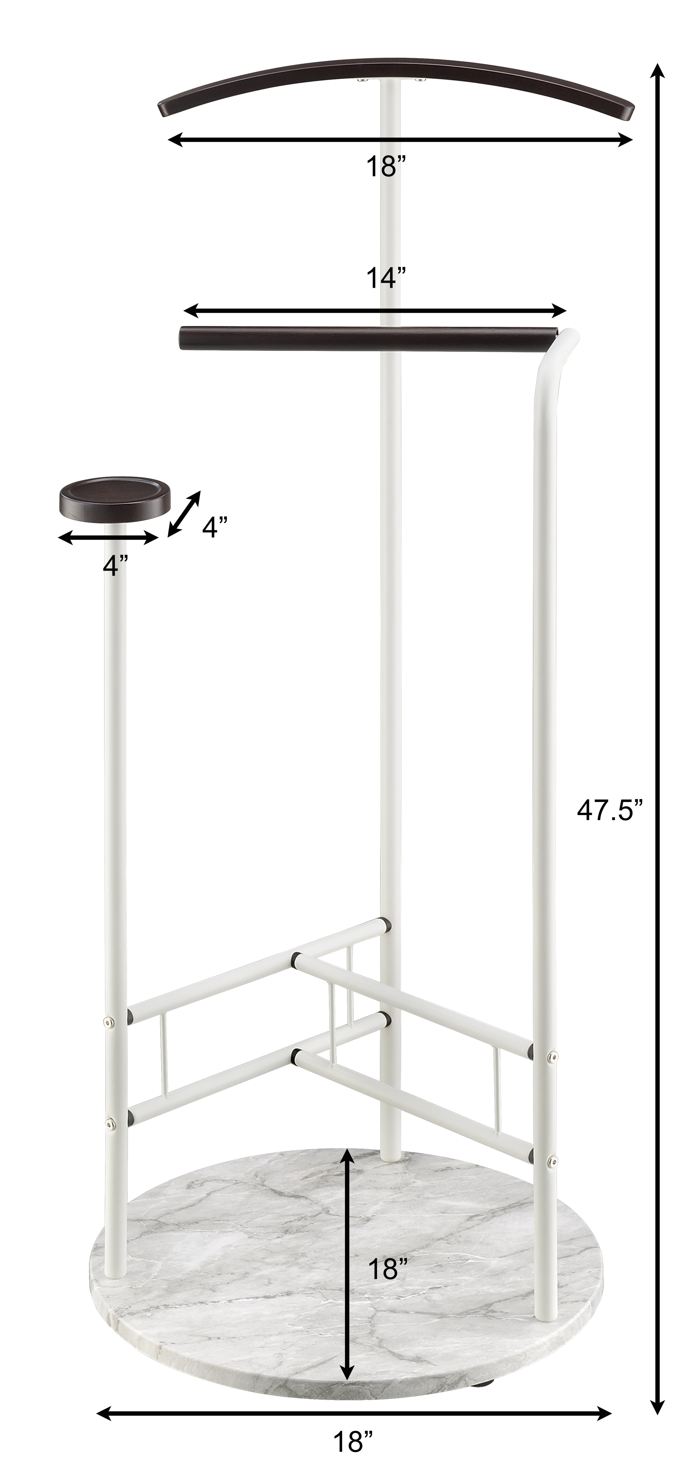 Proman Products Scandia Valet Stand, Clothes Organizer with Tray Hanger Wood Metal, White