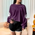 thumbnail image 2 of Halloween Sweatshirt for Women Hoodless Sweatshirt with Witch Pattern for Autumn and Wear Long Sleeve Pullover Top for Daily and Purple XL, 2 of 4