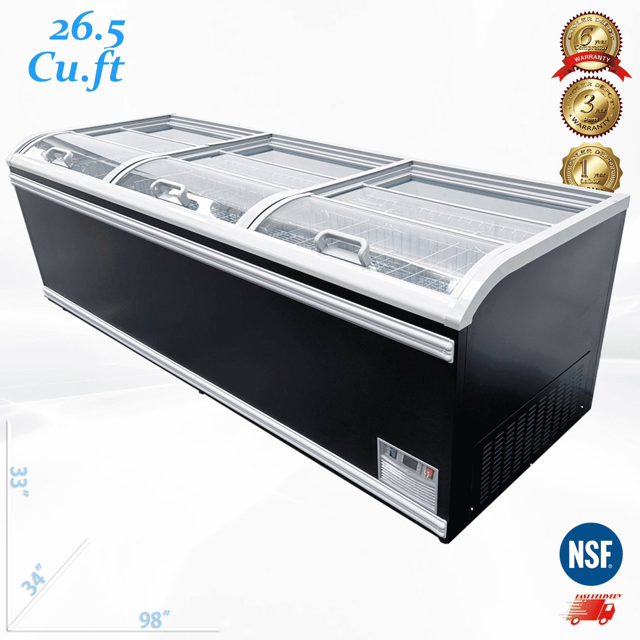 98 in. Commercial Island Freezer Display Case, NSF Certified,  Supermarket Chest Freezer ,Large Capacity Chest Freezer