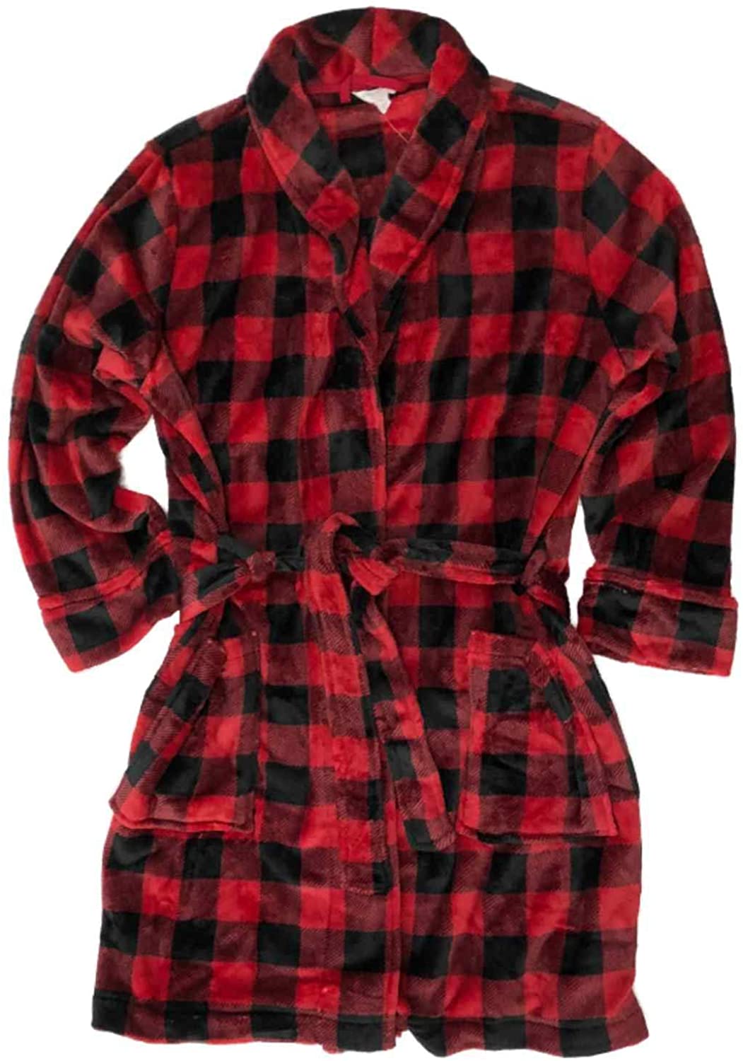 Charter Club Women's Plush Bathrobe Red Bullafo Check M