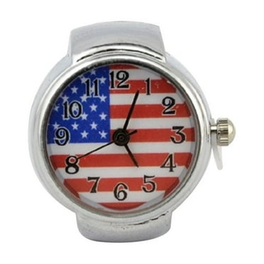 Raindrops American Flag Pattern Stainless Steel Band Analog Quartz Wrist Watch