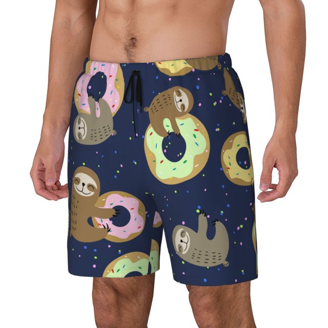Fotbe Sloth with Donuts Traje de Baño para Hombre – Shorts de Natación de Secado Rápido con Forro y Bolsillos-Medium