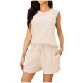 thumbnail image 2 of Htigea Women's 2 Piece Lounge Sets Summer Matching Outfits Short Sleeve Top and Shorts Loungewear Today Sales Beige,L, 2 of 6