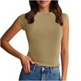thumbnail image 2 of Women's Tank Tops $2.98 On Sale Lightweight New Round Neck Backless Solid Color Close-fitting Casual Top T-shirt, 2 of 7
