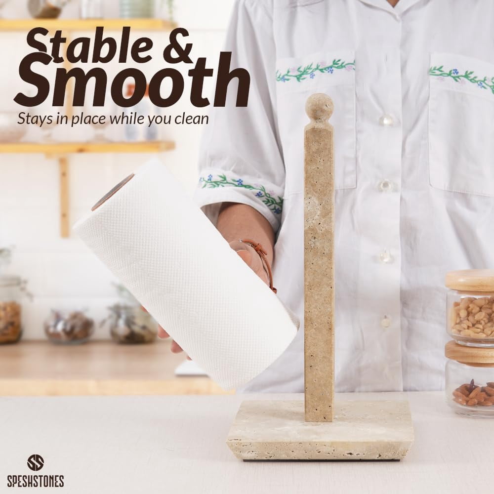 Radicaln Square Paper Towel Holder 12.5" Travertine Marble Paper Towels Organizer for Kitchen Countertop Storage, Kitchen Essentials, Sleek Freestanding Paper Roll Stand for Bathroom Décor