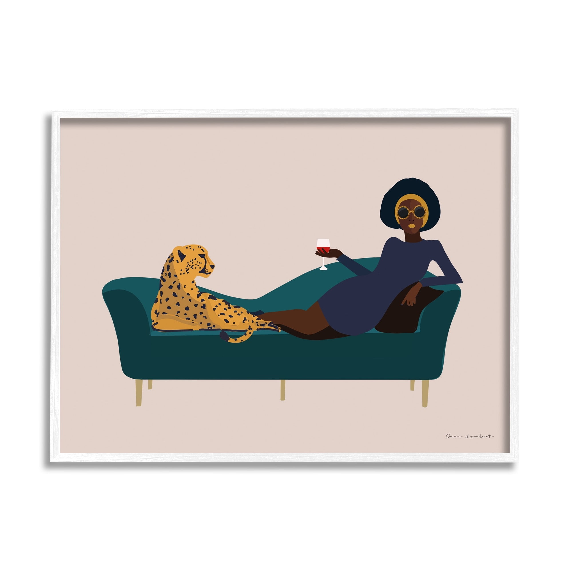 Stupell Industries Modern Fashion Female Wine Glass Cheetah Animal Couch, 14 x 11, Design by Omar Escalante