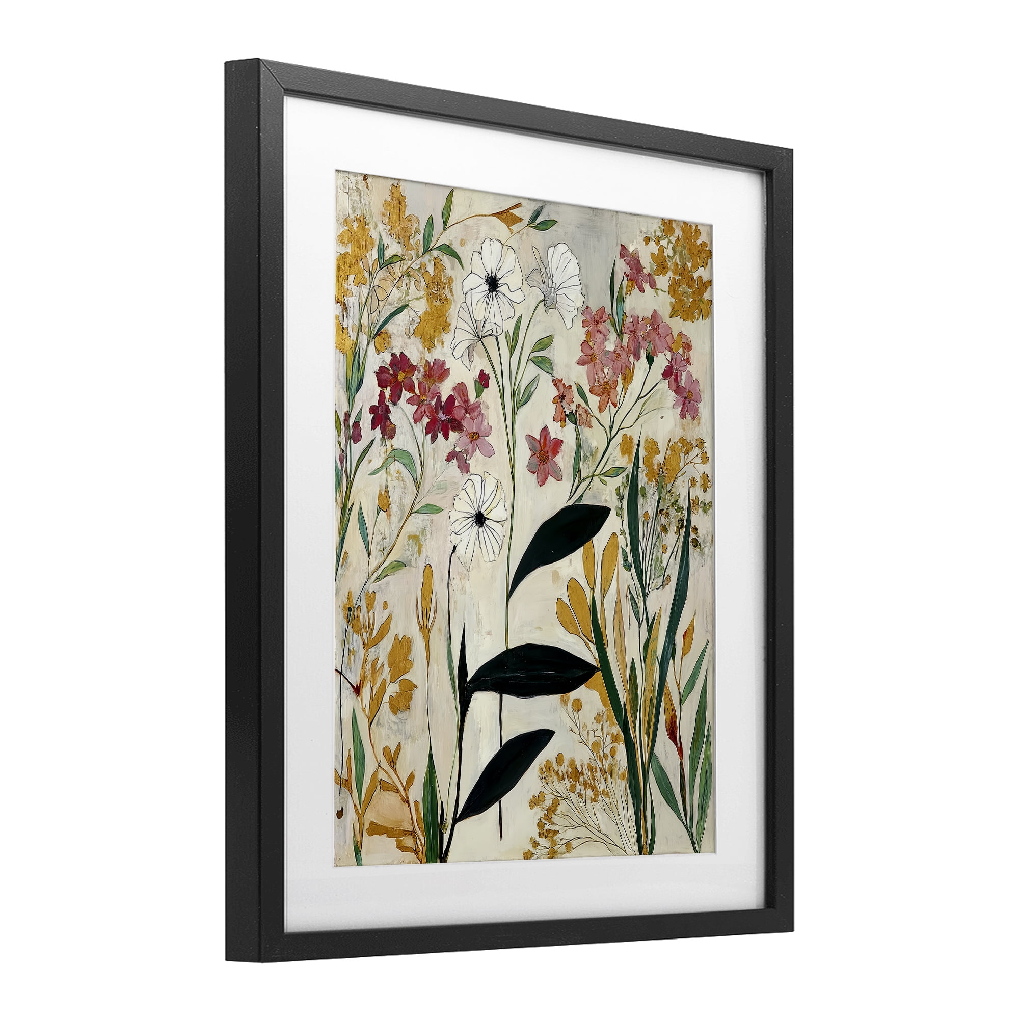 Vintage Playful Botanicals Black Framed Print Under Glass, design by Annabelle Hall