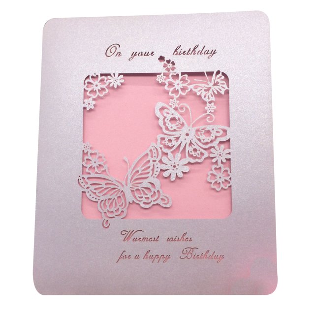 10 / lote romántico hecho a mano FELIZ CUMPLEAÑOS Tarjeta de mariposa de felicitación en blanco-Rosa / Marfil Sunnimix Tarjeta De Cumpleaños