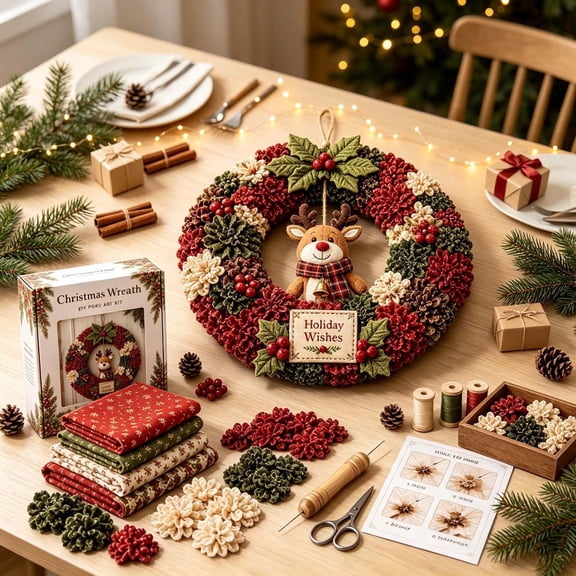 Xmas 3D Fabric Poke Wreath DIY Kit, Christmas Wreath DIY Kit for Adults,Santa