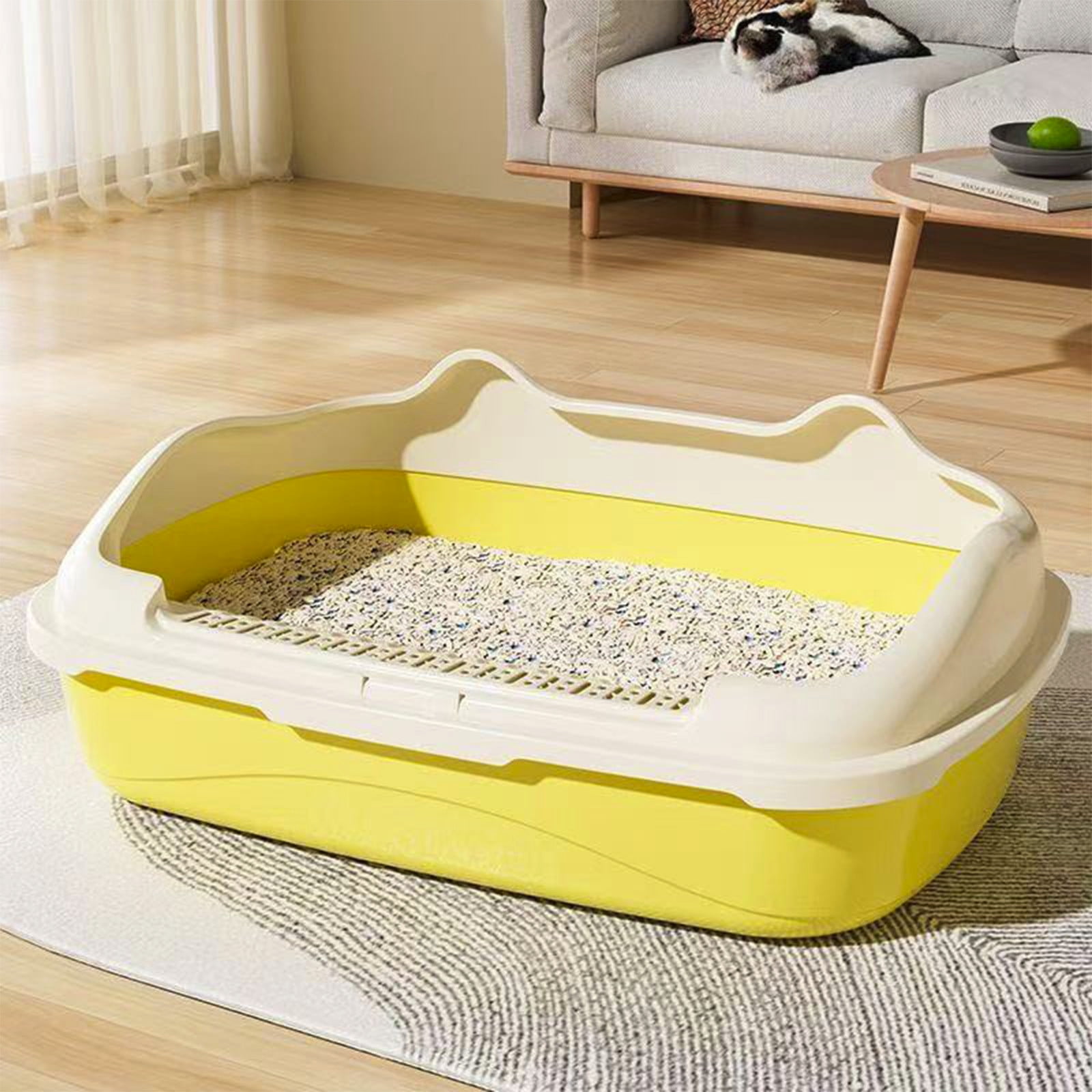 Msgweeeg Semi Enclosed High Bar Cats Litter Box Splash Proof Design with Cat Shovel Comfortable Easy Clean Home Hygiene Odor Control for Multiple Cats Modern Practical Pet Supplies