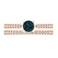 thumbnail image 2 of 0.85 ct Brilliant Round Cut Natural London Blue Topaz 18K Rose Gold Solitaire with Accents Engagement Bridal Wedding Ring Band Set size 7, 2 of 7