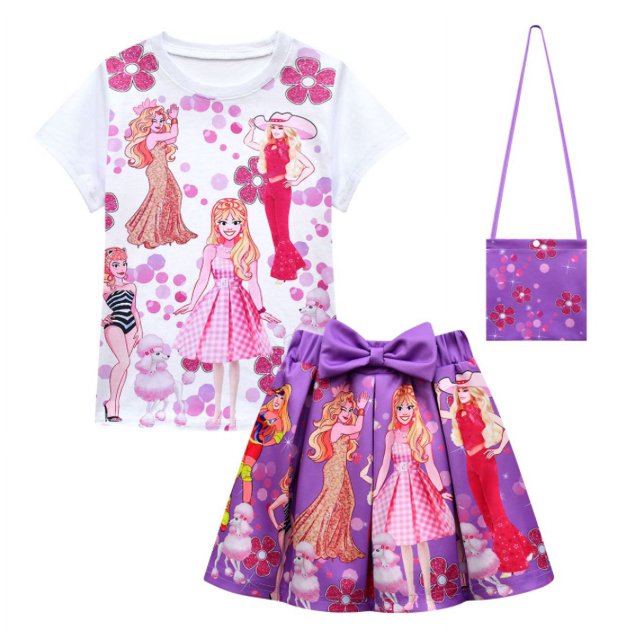Nouvelle Robe de Cosplay pour Enfants Filles Impression 3D Manches Courtes Jupe Plissée avec Sac