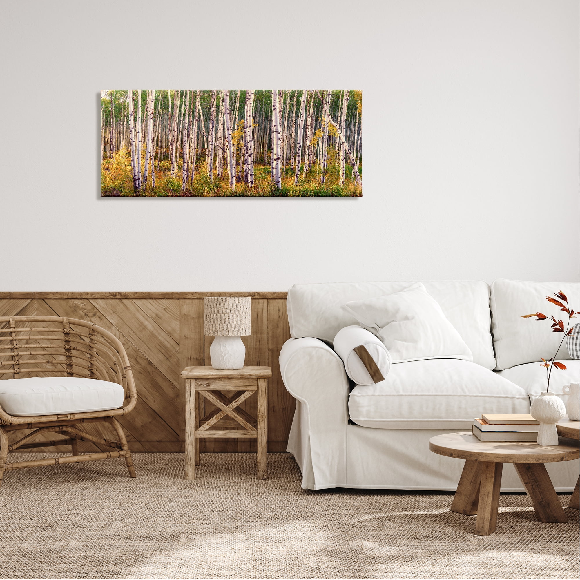 Stupell Industries Autumn Birch Trees Nature Painting Gallery Wrapped Canvas Print Wall Art, 48 x 20