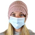 thumbnail image 3 of C.C Soft Stretch Cable Knit Side Epoxy Button for Mask Beanie Skully, Rose, 3 of 9