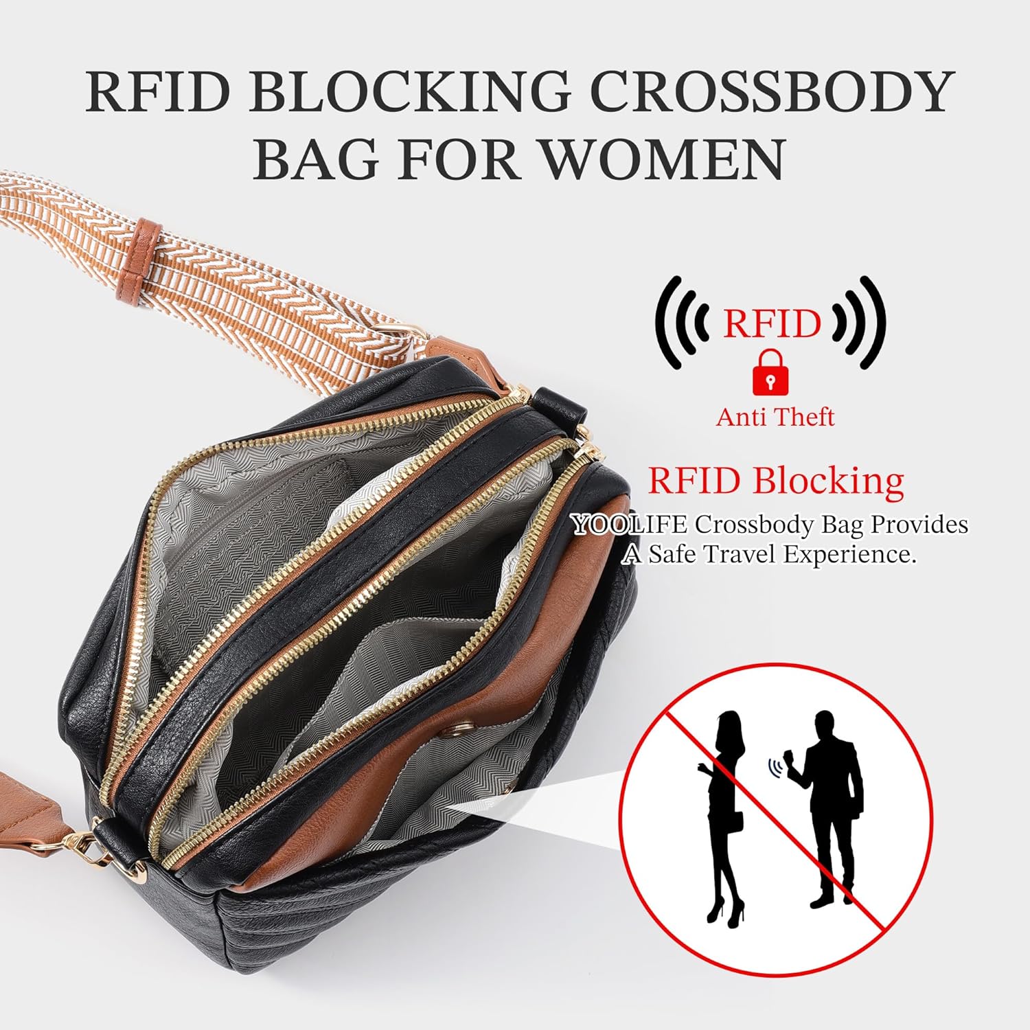 Crossbody Bags for Women - Leather Crossbody Purse with Wide Strap Quilted Small Crossbody Bags for Women