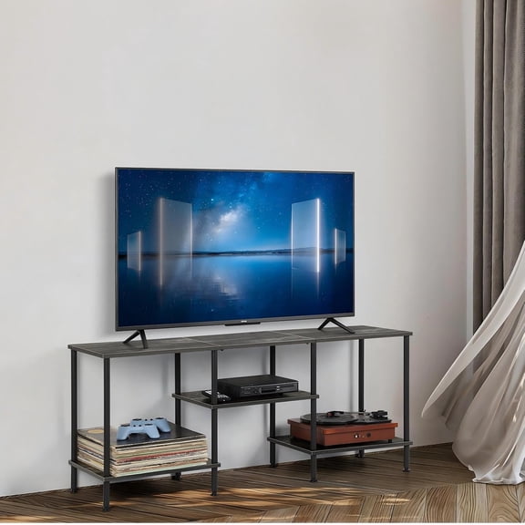 50 Inch TV Stand for Bedroom Dark Grey Entertainment Center with Storage | 3 Tier TV Consoles for Living Room TV Media Console Table Cabinet with Open Storage Shelves for 50 43 40 32 Inch TV