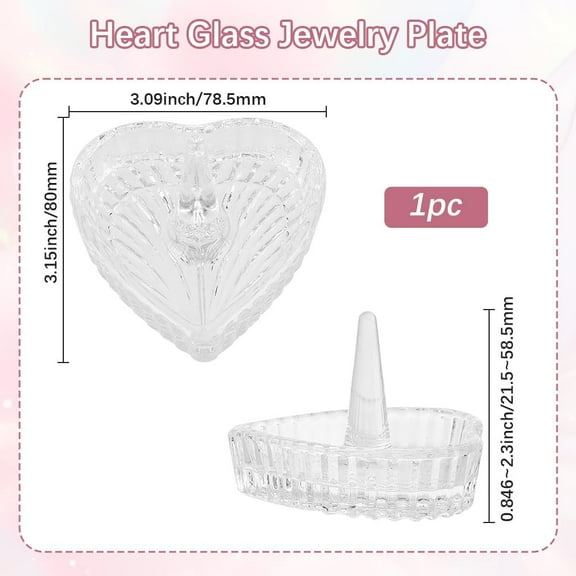 Glass Heart Ring Holder Jewelry Trinket Tray for Wedding Jewelry Display Decor Gift