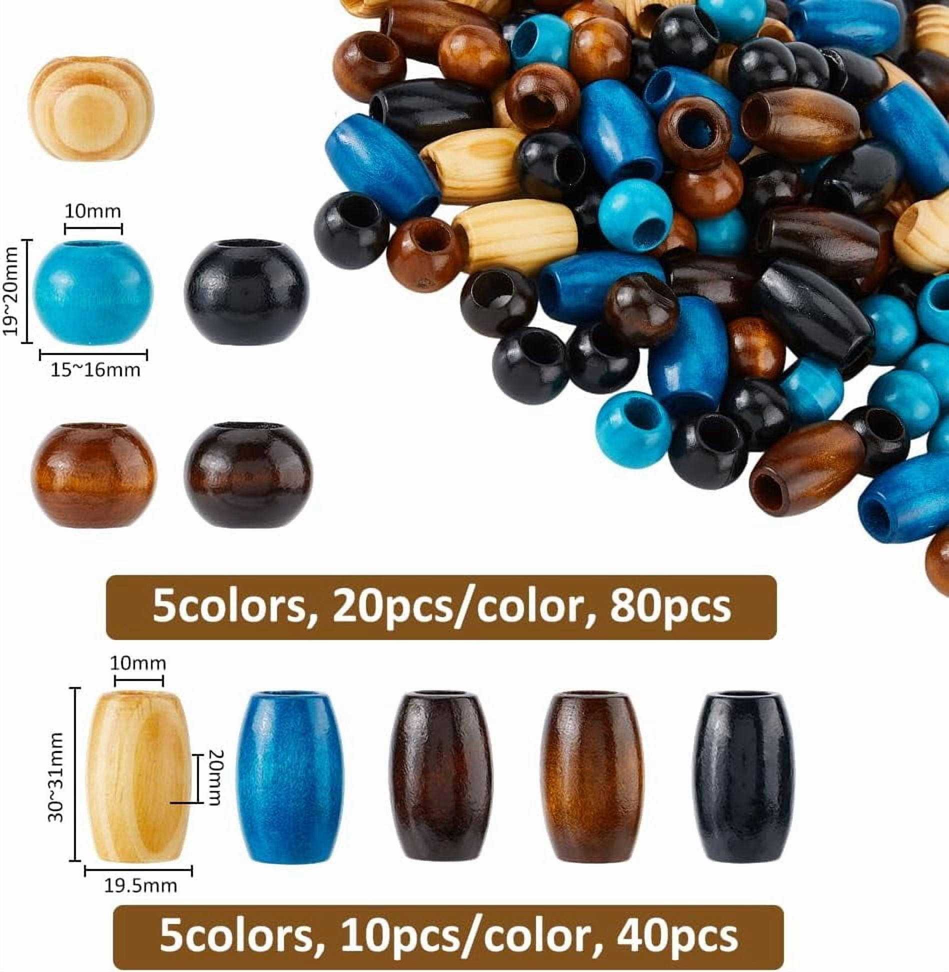 150Pcs 10 Styles Wood Large Hole Craft Beads Wooden Loose Spacer Beads Wooden European Beads Natural Wood Beads Round Oval Beads for Macrame Crafs Hair Braid Jewelry Making Hole:10mm Black