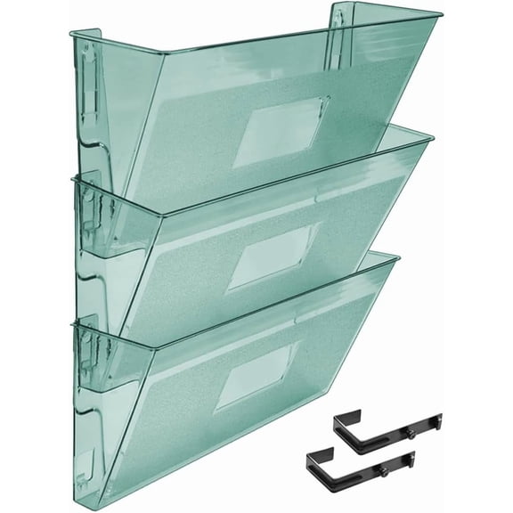 Acrimet Wall Mount Pocket File Organizer Holder Modular Letter Size A4 Plastic (Hangers Included) (Clear Green Color) (3 Pack)