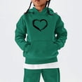 thumbnail image 2 of GiLiling Girls Retro Heart Print Hoodie Sweatshirt, Oversized Long Sleeve Hooded Pullover Top, Soft Daily Casual Wear (Blackish Green, 7-8 Years), 2 of 6