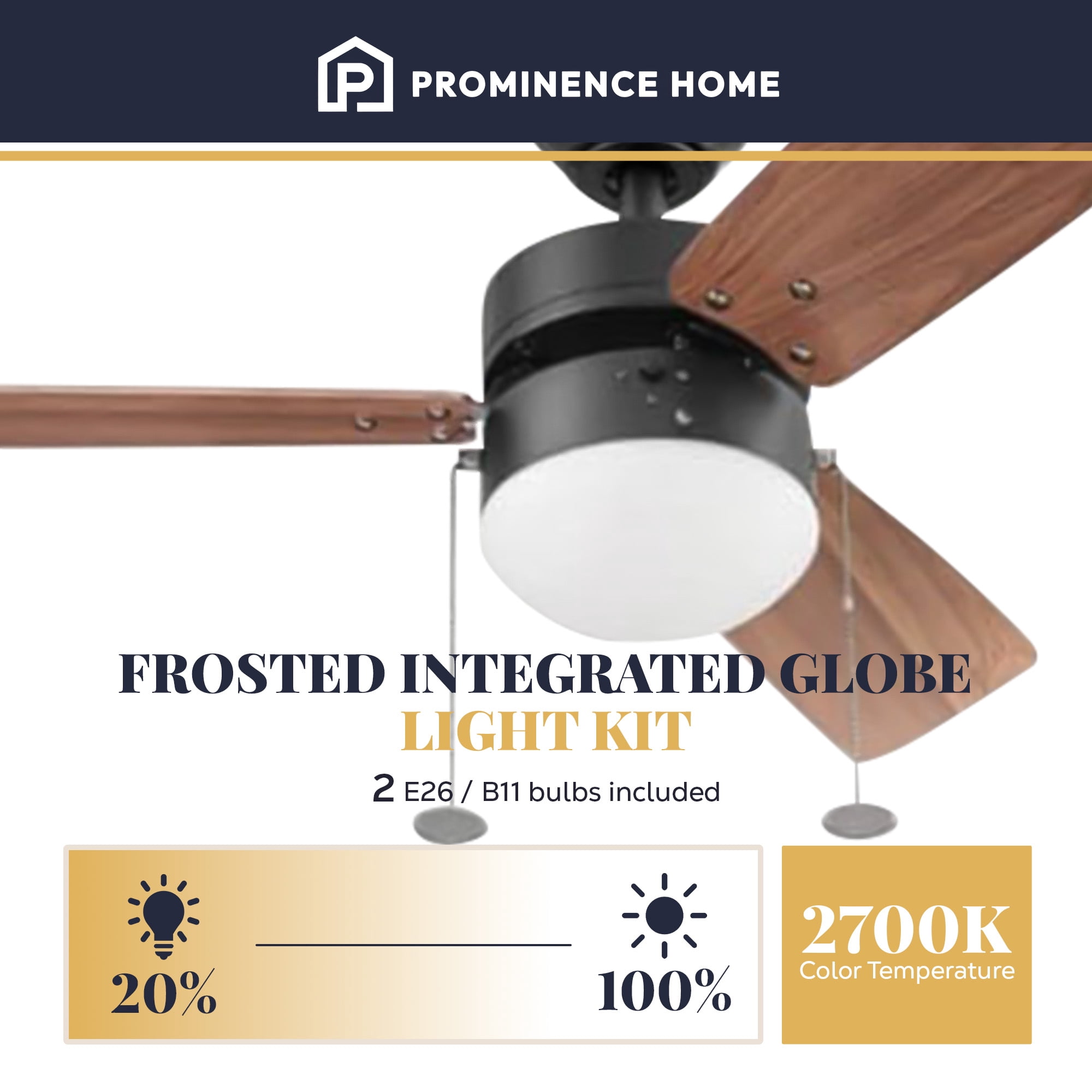 Prominence Home Rawling 30 Inch Indoor LED Ceiling Fan with Light and Pull Chain, Bronze