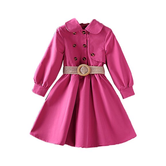 Diufon Spring Long Sleeve Dress for Kids Girl Solid Color Pleated Child Girls Rompers Skirt Dresses (7-8 Years, Red)