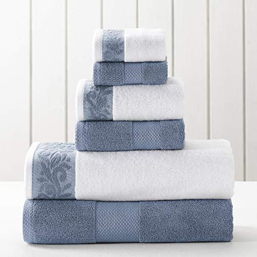 Amrapur Overseas 600 GSM 6-Piece Towel Set with Filgree Jacquard Border, Blue