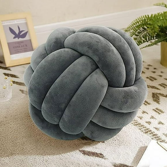 Zhuge Knot Pillow Ball-Shaped Decorative Throw Pillows Cute Couch Cushion Knotted Plush Pillow Suitable for Living Room Bed Decoration Handmade Braided Grey Throw Pillows (Medium, 27cm)