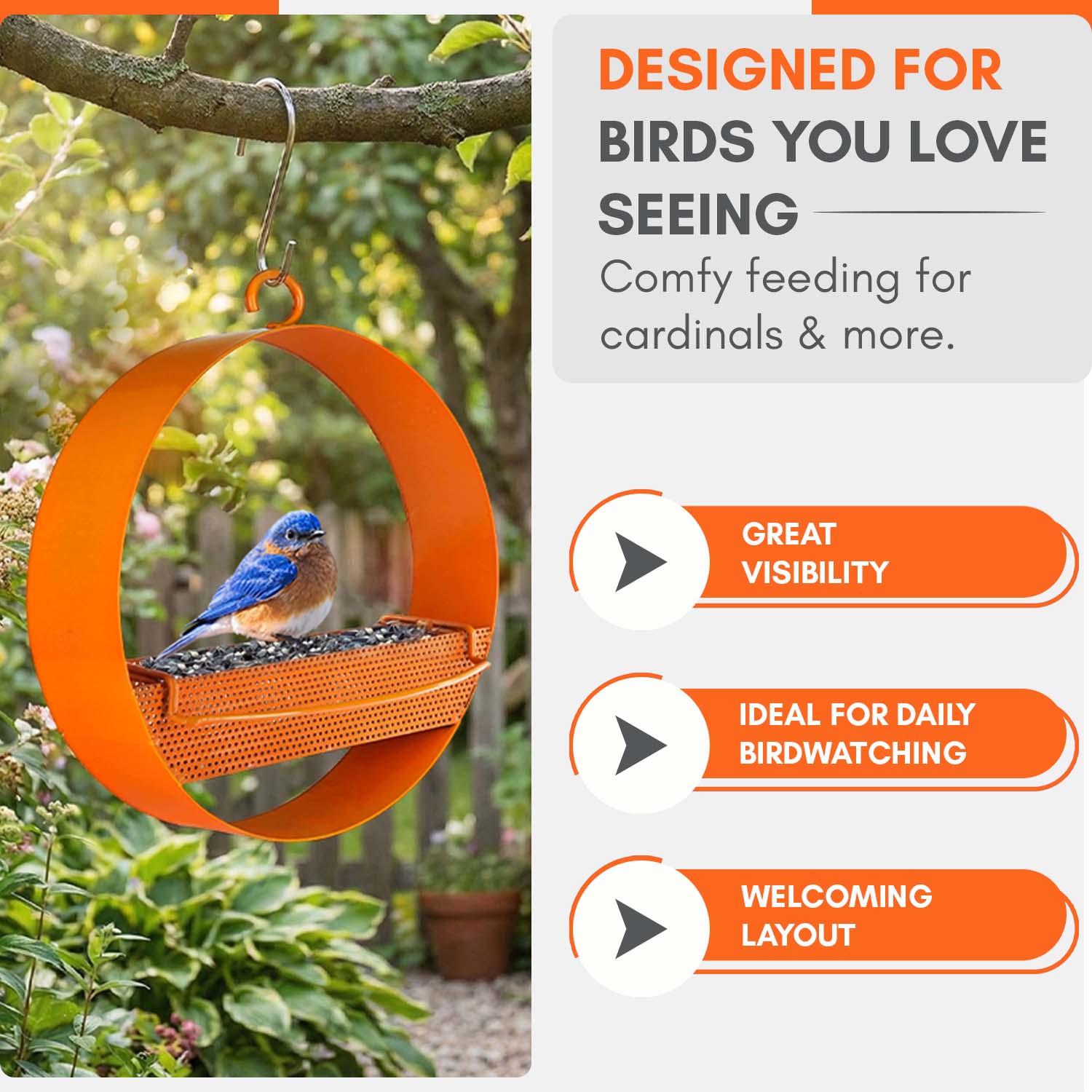 Mosaic Birds Bistro Bird Feeder - Premium Metal Bird Feeder, Chew-Proof, Weather & Water Resistant, 16.9oz, 1 Piece, Orange