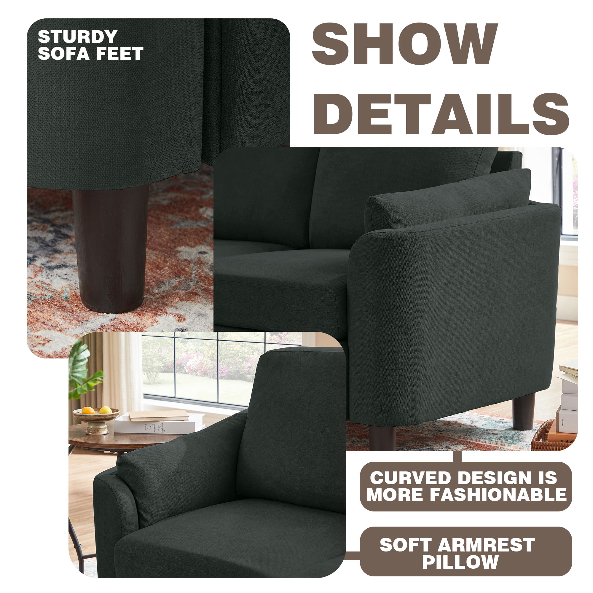 Pingliang Home Sectional Sofa Couch with Storage Ottoman and Loveseat,Modern 5 Seater Sofa Couch Set,L Shaped Couch with Footstool for Living Room Apartment Studio Office,Black