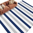 thumbnail image 2 of Navy Blue Stripe Area Rug 5x7 FT, Non Slip Bedroom Throw Carpet, Geometric Grey White Vertical Striped Washable Soft Floor Carpet Non-Shedding Rug for Dining Room Bedside Classroom Desk, 2 of 9