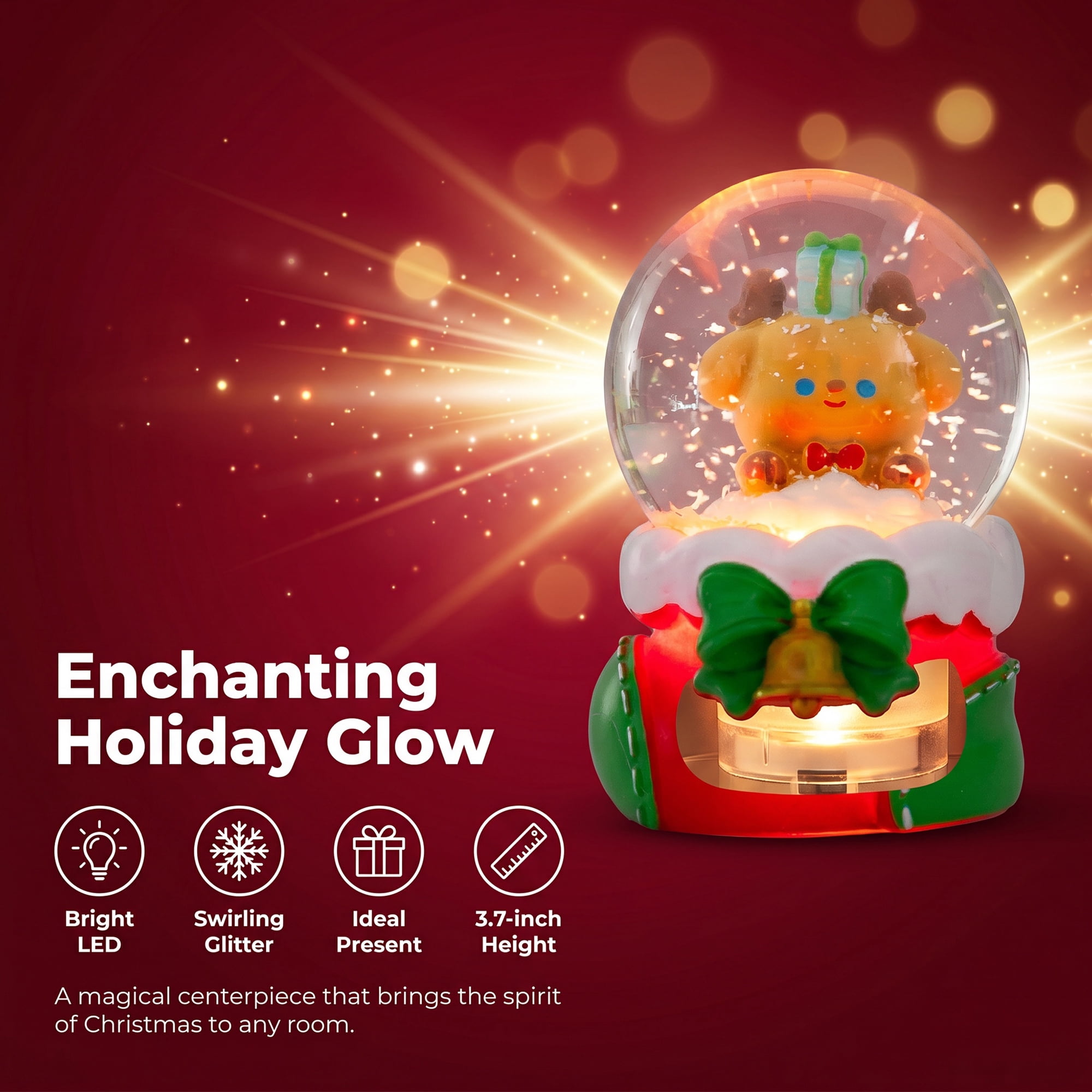 Unique Bargains Crystal Ball Shatterproof LED Glitter Snow Globe Red M 2.6" x 2.6" x 3.7"