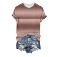 thumbnail image 4 of Comdrip Women Short Sleeve Striped Crew Neck Trendy Comfy Lightweight Summer Tops Casual Basic Versatile Daily Office Tee Shirts Brick Red S, 4 of 4