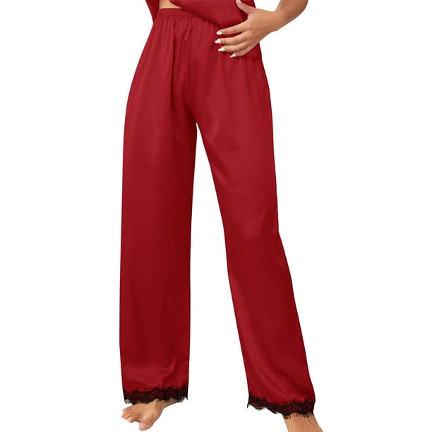 Pijama Gibobby Manga Larga Botones Pantalones Lencería Satén Rojo M