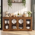 thumbnail image 5 of LAUSAINT HOME 66'' Large Sideboard Buffet Cabinet with Storage, Kitchen Storage with Glass Doors & Adjustable Shelves, Accent Farmhouse Wood Coffee Bar Table for Kitchen, Living Room, 5 of 9