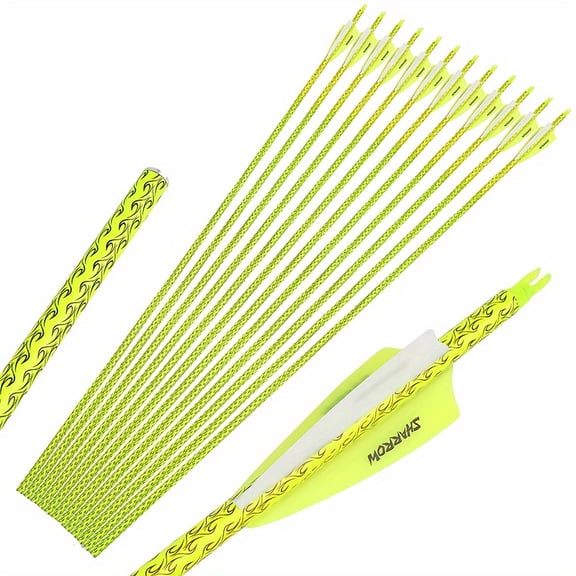 [Hunting Arrows Outdoor] 12pcs 500ft 30inch Hunting Arrows With 3inch Rubber Fletching Recurve Bow Compound Bow Outdoor Archery Accessories Without Arrowheads