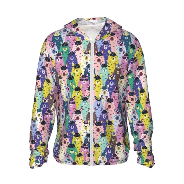 Balery Llamas Colorful Sudadera ligera de manga larga con capucha y protección solar UPF 50+ para hombre y mujer, ideal para pesca y running-Large