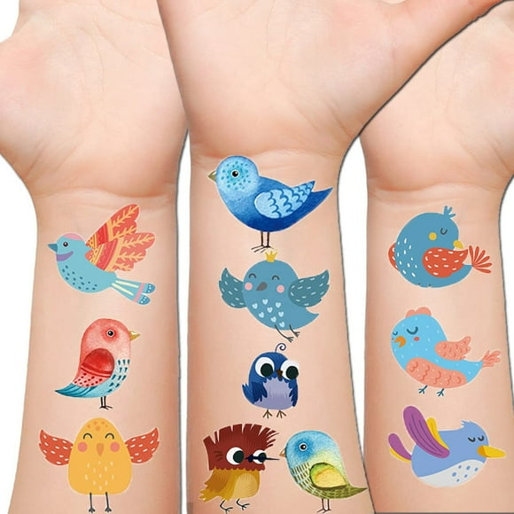 Birdie Blast Temporary Tattoos - Colorful Cartoon Birds for Kids Birthday Party and Baby Shower Favors - Set of 80+ Fake Tattoos for Girls and Boys