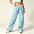 thumbnail image 6 of Women Quick Dry Casual Sweat Pants, Elastic Drawstring High Waist Wide Leg Trousers, Lightweight Breathable Joggers for Sports Street Daily Wear Blue S(S), 6 of 6