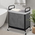 thumbnail image 5 of Laundry Hamper 2 Section, 100L Rolling Laundry Sorter Cart with Removable and Washable Liner Bag, Rolling Clothes Hamper with Metal Handle for Laundry Room and Bedroom, Gray, 5 of 13