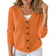 thumbnail image 2 of HUAXUN-Fall Winter Button Down Cardigan, Casual Comfortable Commute Solid Color Top, Loose Fit Knit Sweater Cardigan for Women(Orange,M), 2 of 5