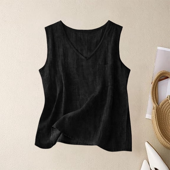 Womens Linen Tank Top Lightweight Gauze Crewneck Camisole Linen Vest Women Dressy Tanks Gauze Shirts Camisole 2026 Summer Tops Boho Peasant Gauze Blouses Loose Fit Cami Gauze Shirts Black L